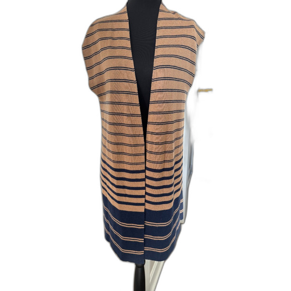 Chico’s Reversible Sweater Vest Small | Tan & Navy Longline Classic - Picture 2 of 7